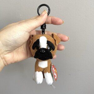 Ty Beanie Boo's Brutus The Boxer Dog Key Ring / Purse Charm / Clip - w/ tags